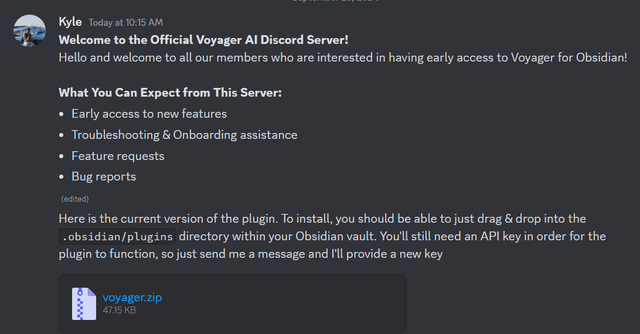 Screenshot for 2. Download the Voyager AI plugin for Obsidian